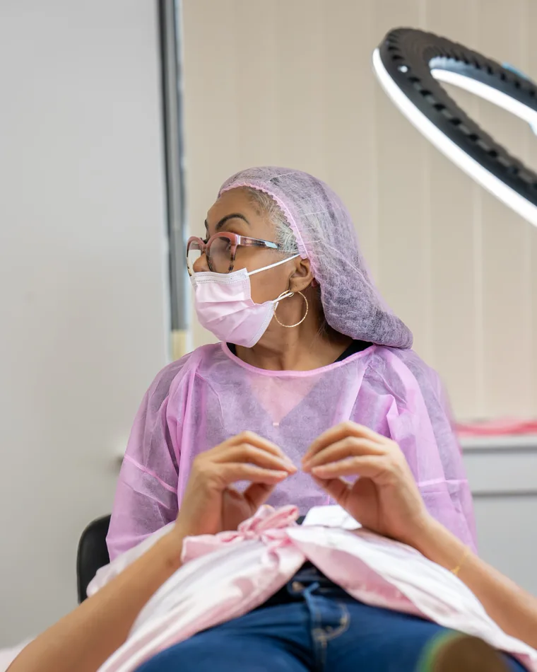 A student concentrating during hands-on practice