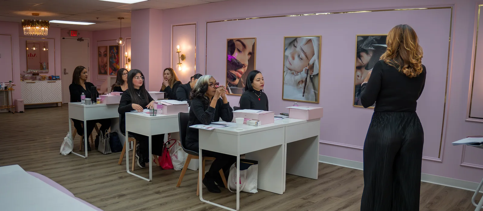 The classroom at Adriana's Academy in Peabody, MA, set up for a practical session