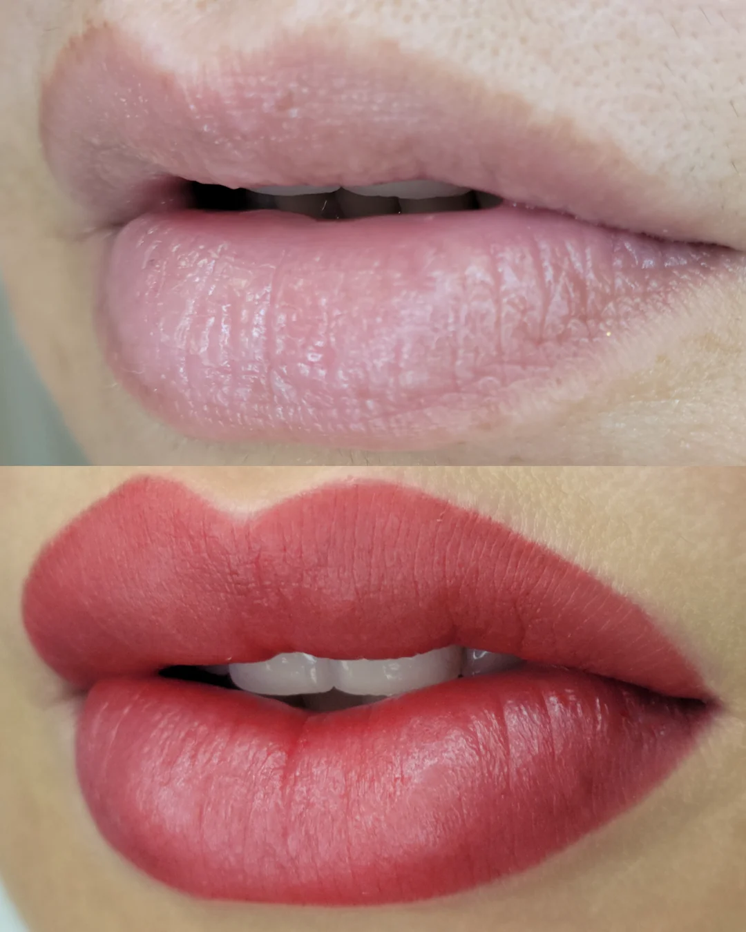 Lip Blush before and after at Adriana's Permanent Makeup