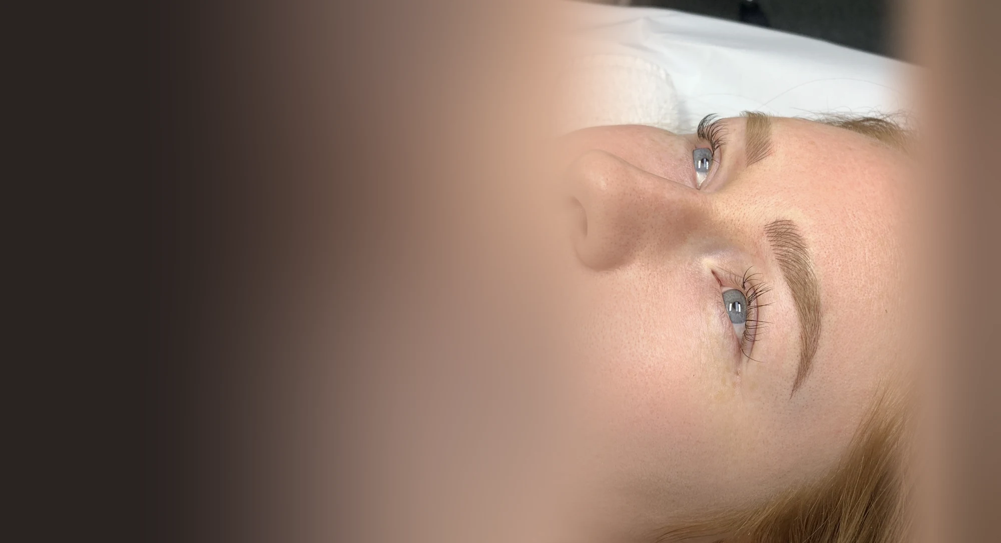 Healed Microblading result on a client, with individual strokes mapped to the natural brow